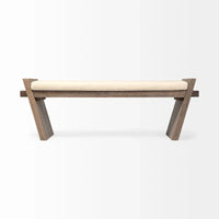 Banc d'entrée Elaine en tissu crème avec cadre en bois brun - 58 l. x 15 p. x 20 h.