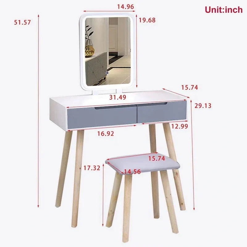 Ensemble de coiffeuse moderne avec miroir à luminosité réglable