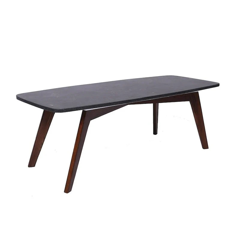 Table basse rectangulaire Faura 18 x 43.5 en marbre noir italien avec pieds en noyer