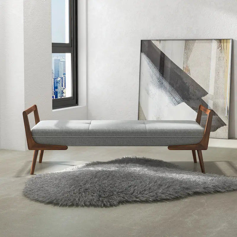 Banc Donatello moderne du milieu du siècle en tissu gris