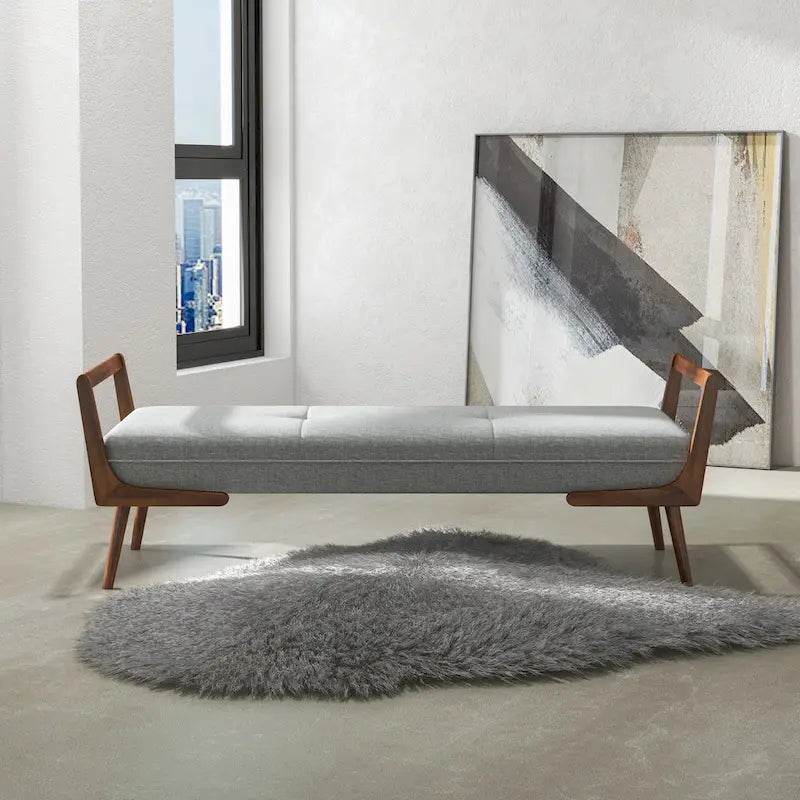 Banc Donatello moderne du milieu du siècle en tissu gris