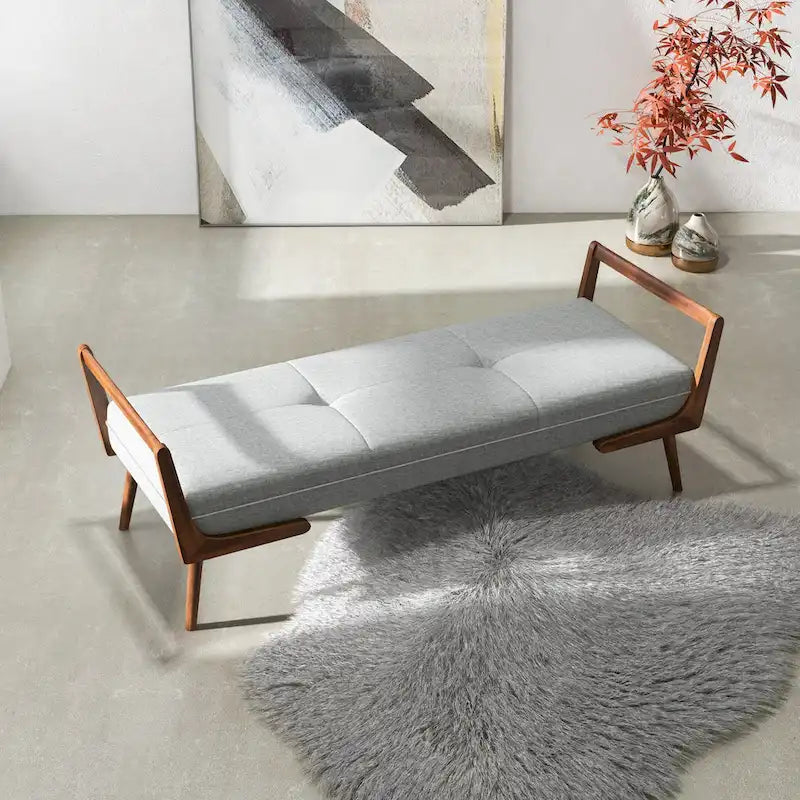 Banc Donatello moderne du milieu du siècle en tissu gris