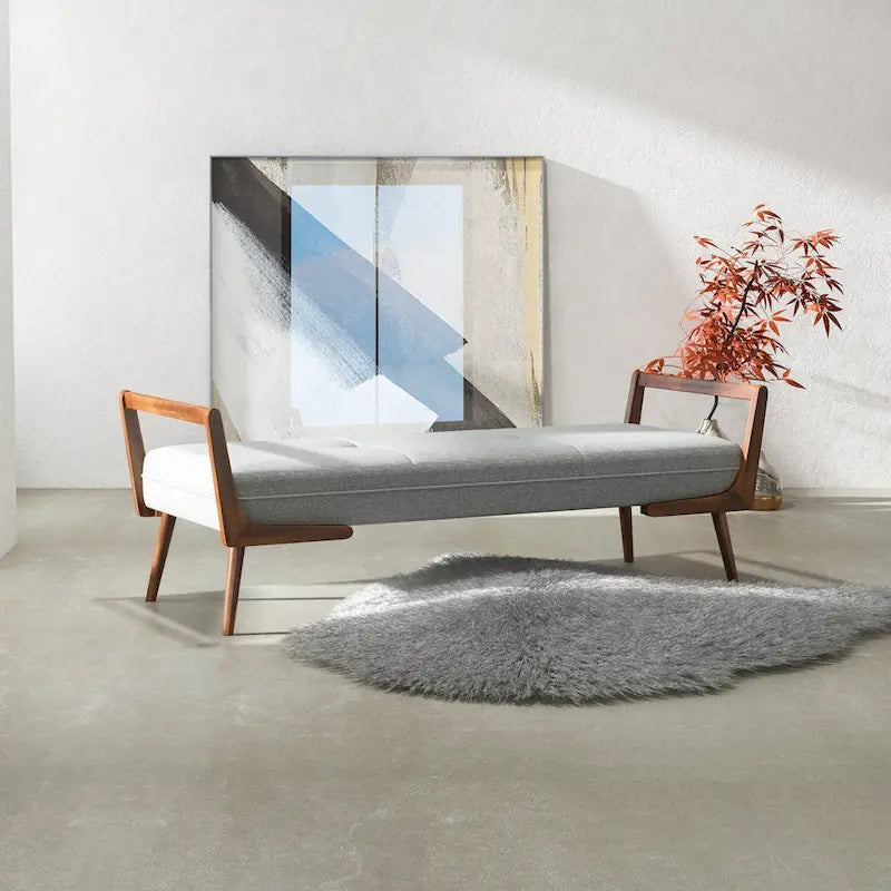 Banc Donatello moderne du milieu du siècle en tissu gris