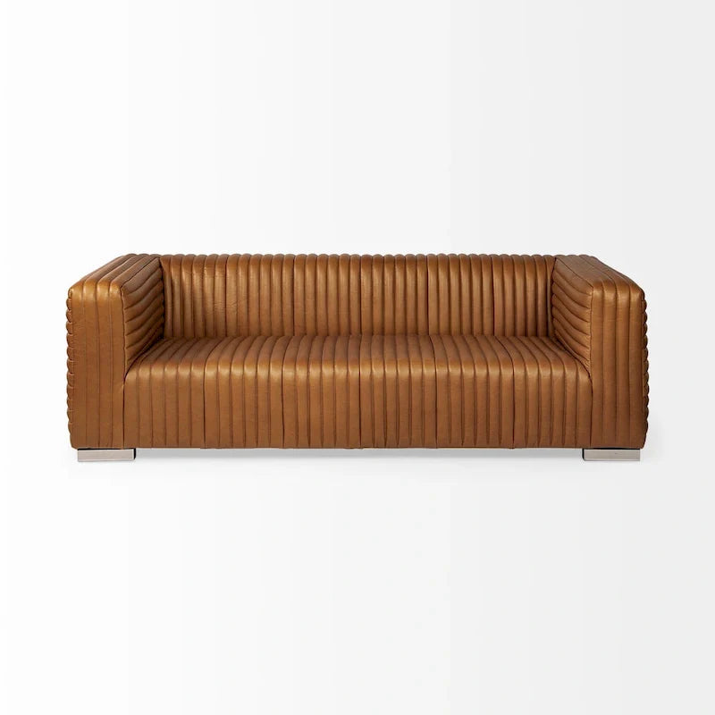 Canapé Ricciardo en cuir véritable couleur cognac - 86,6L x 38,6l x 26,4H
