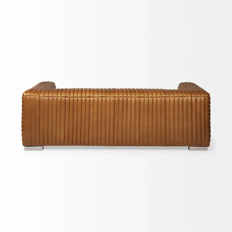 Canapé Ricciardo en cuir véritable couleur cognac - 86,6L x 38,6l x 26,4H