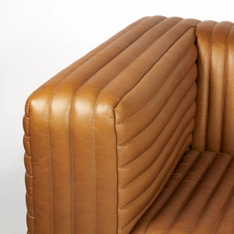 Canapé Ricciardo en cuir véritable couleur cognac - 86,6L x 38,6l x 26,4H