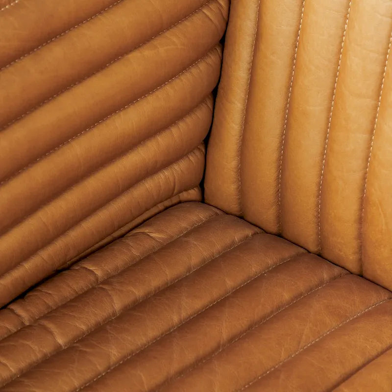 Canapé Ricciardo en cuir véritable couleur cognac - 86,6L x 38,6l x 26,4H
