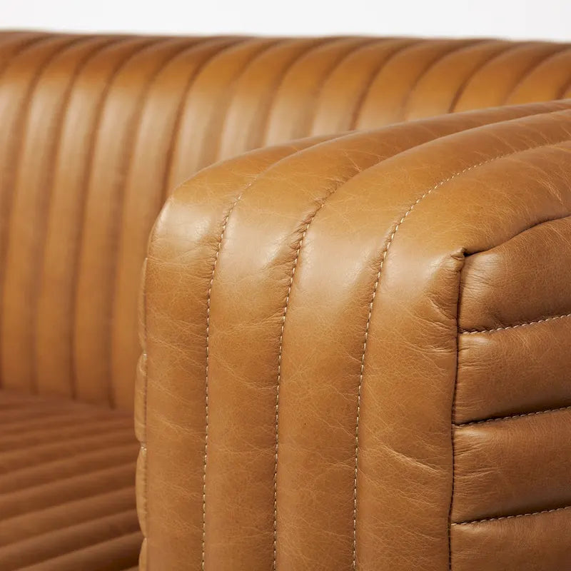 Canapé Ricciardo en cuir véritable couleur cognac - 86,6L x 38,6l x 26,4H