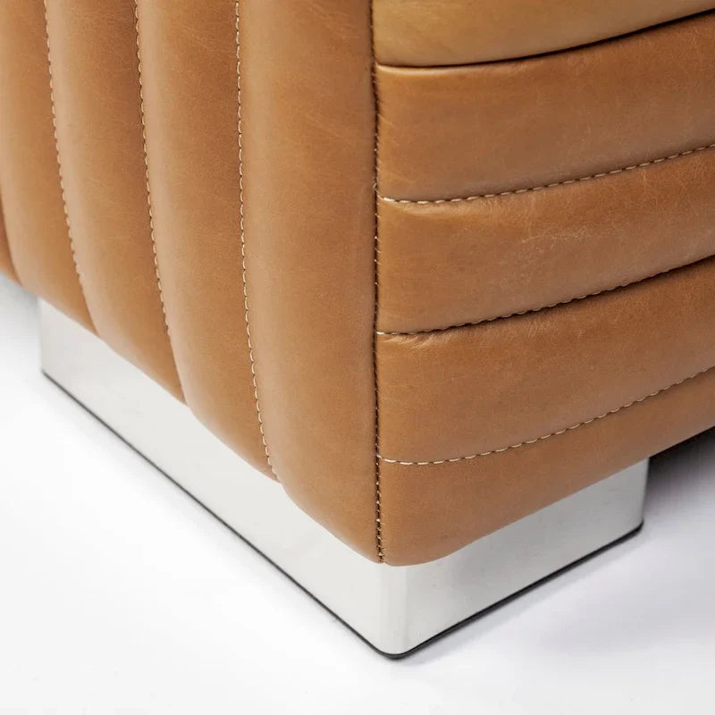 Canapé Ricciardo en cuir véritable couleur cognac - 86,6L x 38,6l x 26,4H