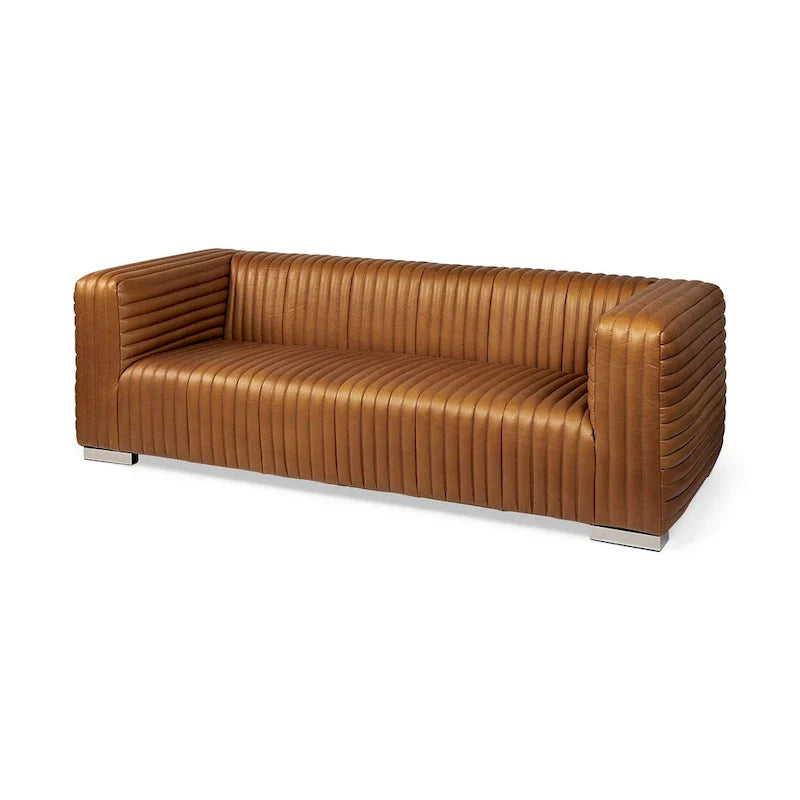 Canapé Ricciardo en cuir véritable couleur cognac - 86,6L x 38,6l x 26,4H