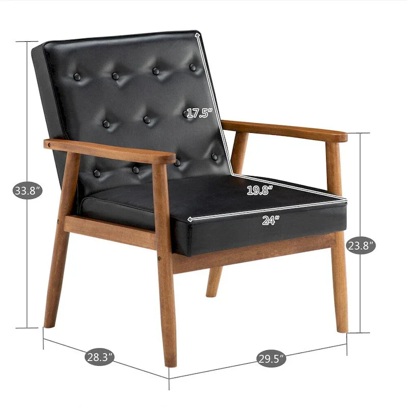 Chaise rétro moderne en similicuir noir