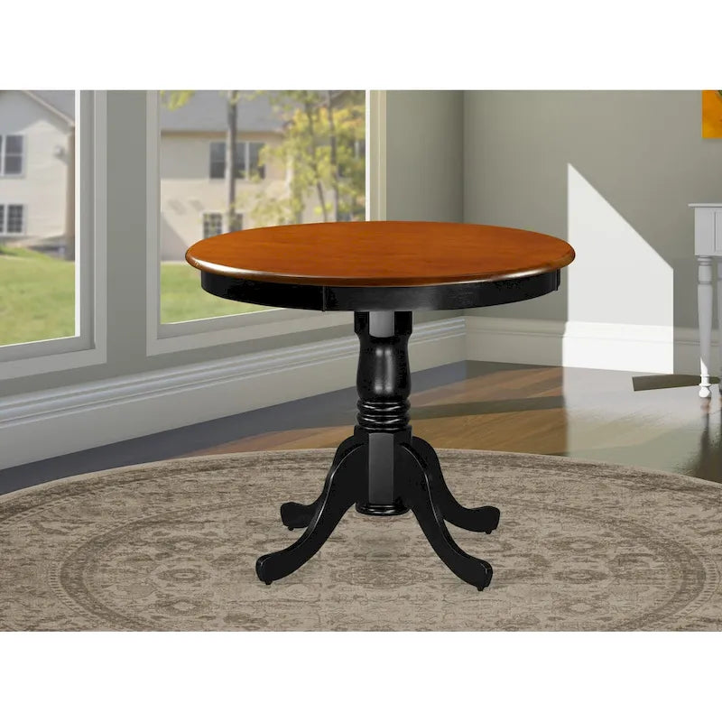 Table à manger de cuisine East West Furniture - un plateau rond en bois massif avec base à pied, 36x36 pouces, (options de finition)