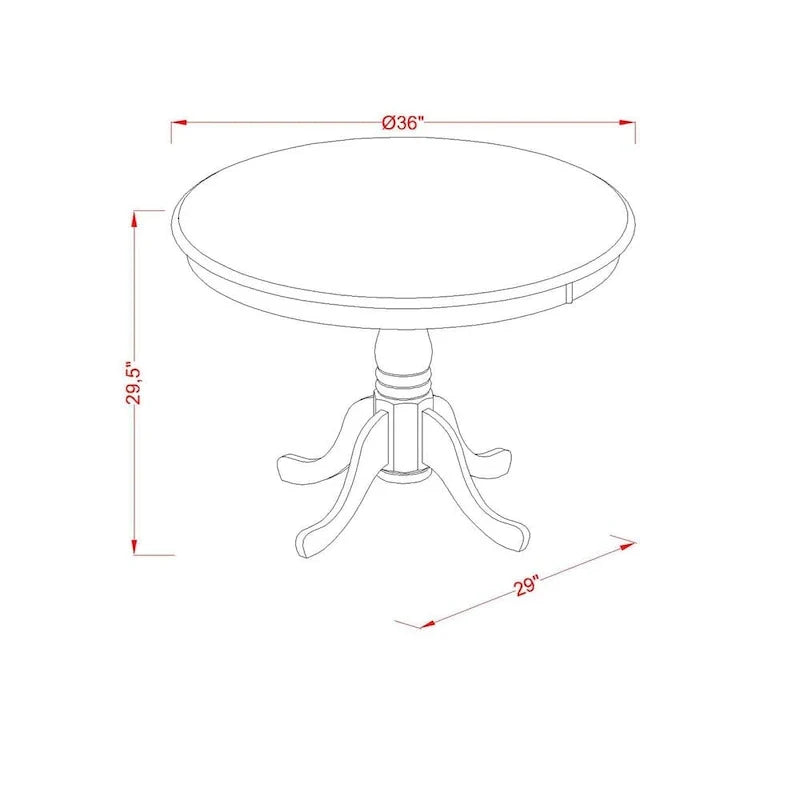 Table à manger de cuisine East West Furniture - un plateau rond en bois massif avec base à pied, 36x36 pouces, (options de finition)