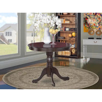Table à manger de cuisine East West Furniture - un plateau rond en bois massif avec base à pied, 36x36 pouces, (options de finition)