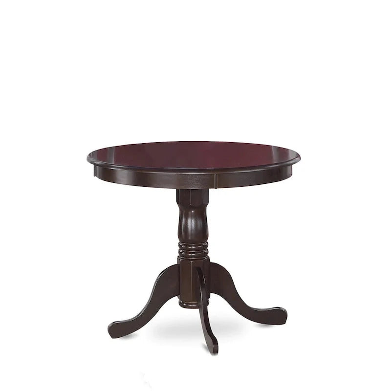 Table à manger de cuisine East West Furniture - un plateau rond en bois massif avec base à pied, 36x36 pouces, (options de finition)