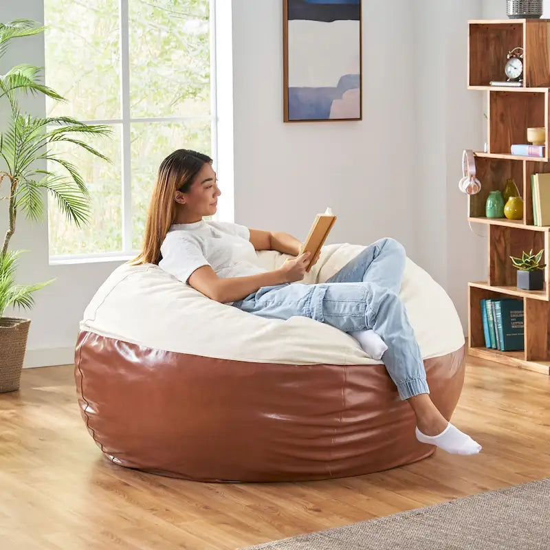 Ohnstad Pouf moderne 5 pieds bicolore en tissu et similicuir par Christopher Knight Home