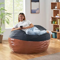 Ohnstad Pouf moderne 5 pieds bicolore en tissu et similicuir par Christopher Knight Home