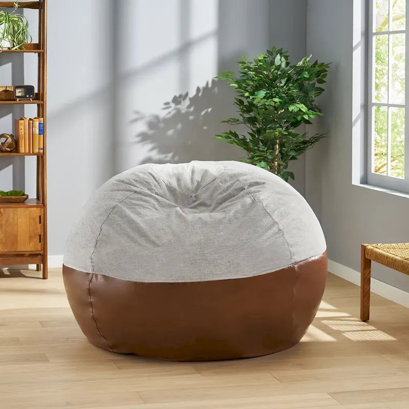 Ohnstad Pouf moderne 5 pieds bicolore en tissu et similicuir par Christopher Knight Home