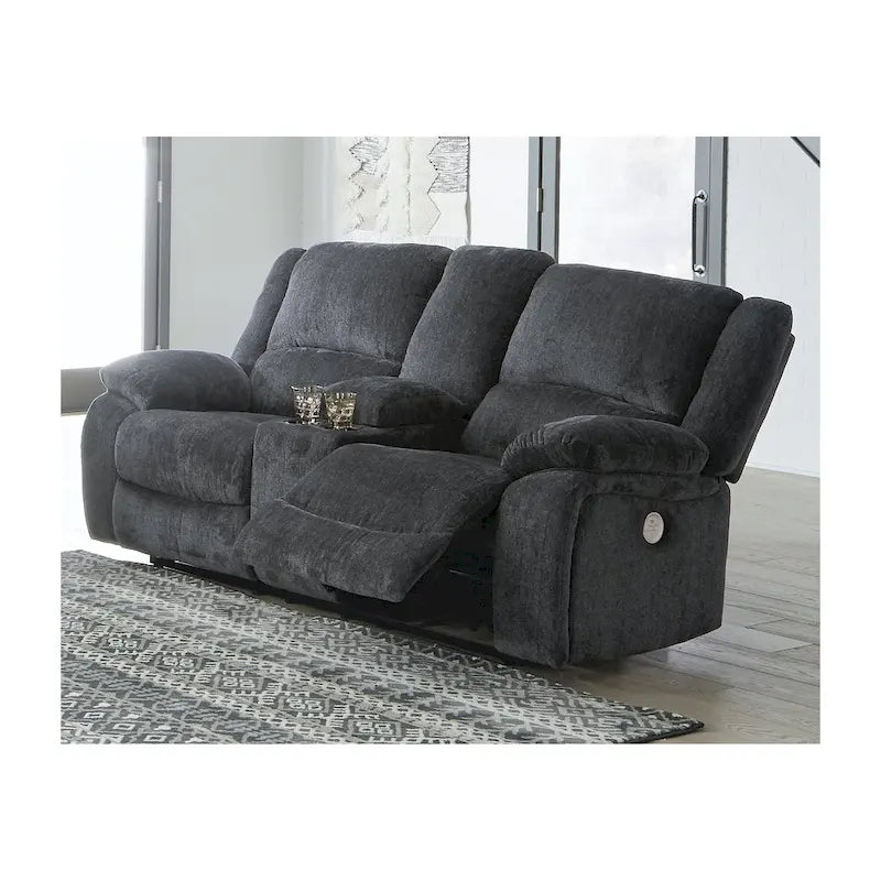 Draycoll Causeuse inclinable double électrique avec console, gris foncé - 40 x 70 x 40