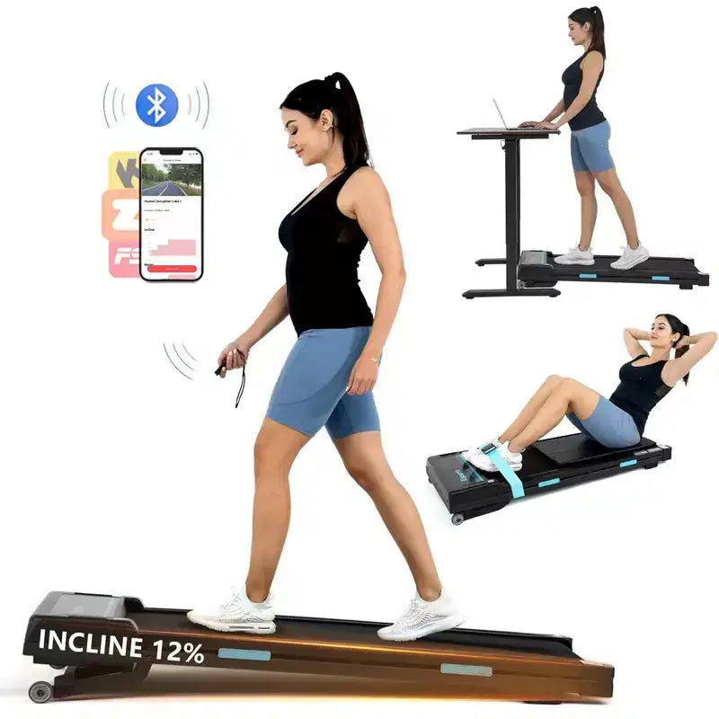 Ksports Tapis de Course Électrique Pliant Professionnel 3 en 1, Ensemble d'Entraînement Cardio et Musculation pour la Maison avec Tapis d'Abdominaux, Sangle pour Sit-ups, Bleu Marine