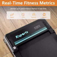 Ksports Tapis de Course Électrique Pliant Professionnel 3 en 1, Ensemble d'Entraînement Cardio et Musculation pour la Maison avec Tapis d'Abdominaux, Sangle pour Sit-ups, Bleu Marine