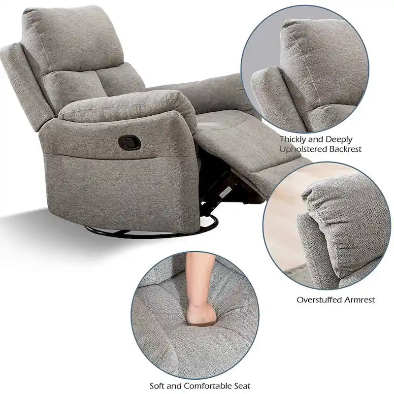 Fauteuil Inclinable Manuel à Bascule Pivotant Rembourré en Tissu Surdimensionné
