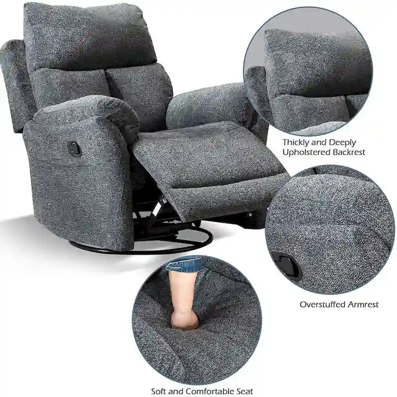 Fauteuil Inclinable Manuel à Bascule Pivotant Rembourré en Tissu Surdimensionné