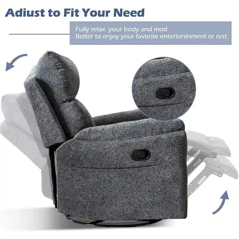 Fauteuil Inclinable Manuel à Bascule Pivotant Rembourré en Tissu Surdimensionné