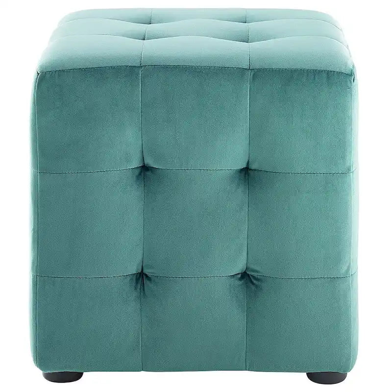 Pouf Cube Rembourré en Velours Tufté Harmony Bleu Canard