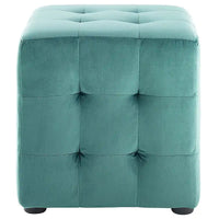 Pouf Cube Rembourré en Velours Tufté Harmony Bleu Canard