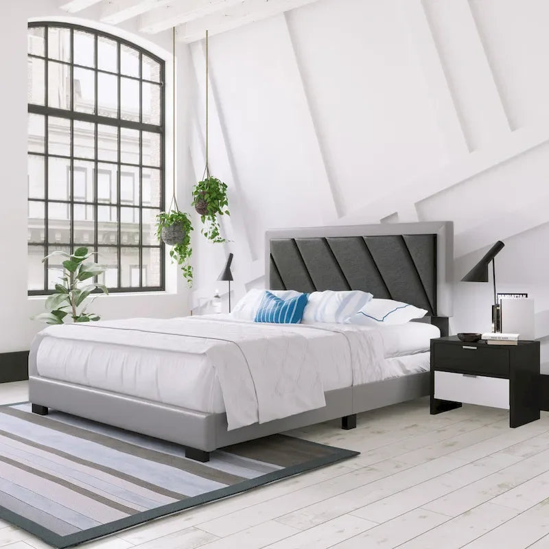 Cadre de lit rembourré diagonal Boyd Sleep Savona noir et gris