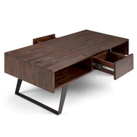 Table basse moderne rectangulaire WYNDENHALL Mitchell en BOIS MASSIF et métal, 48 pouces de large - 48 L x 22 P x 18 H