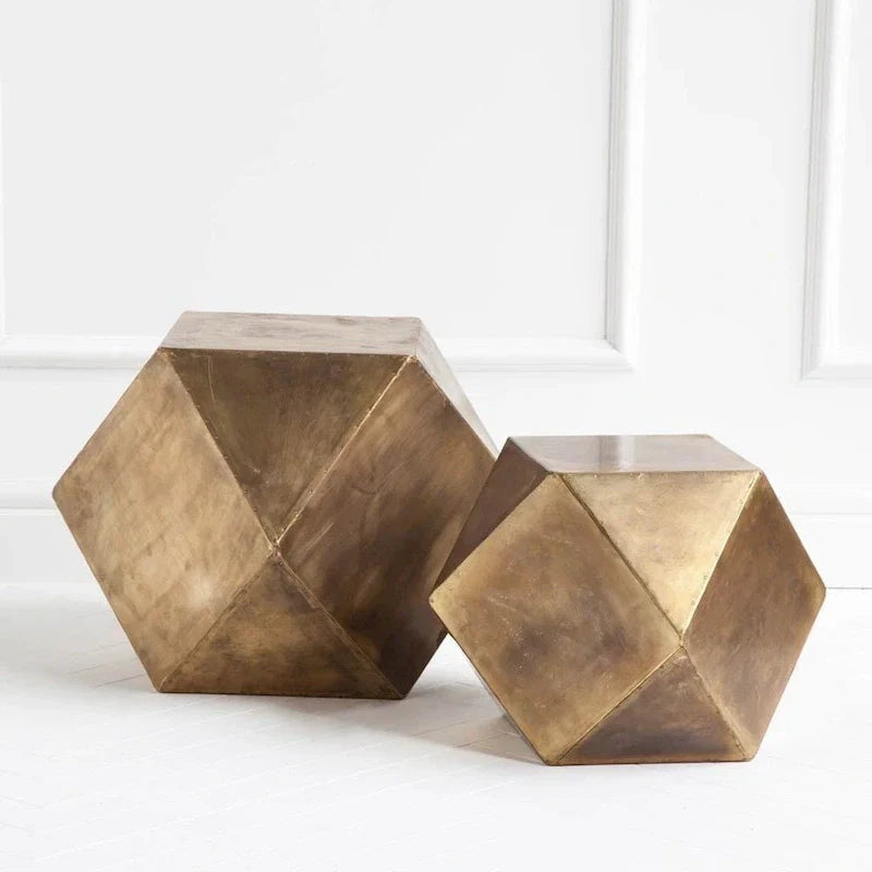 Exagoni table d'appoint hexagonale plaquée laiton