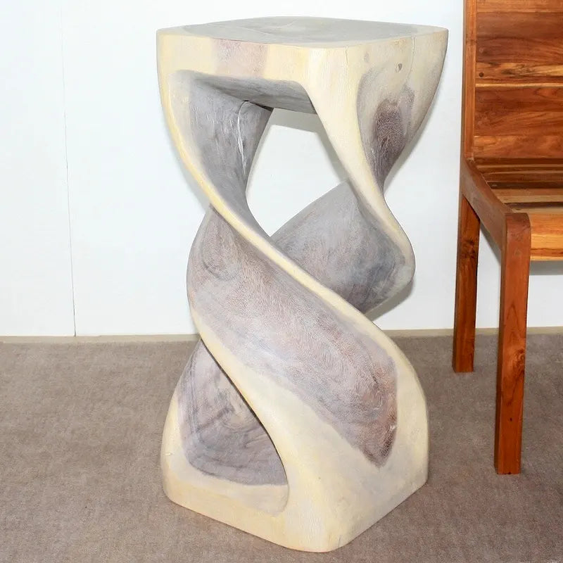 Haussmann Tabouret de table double torsion en bois 35,5 cm L x 76 cm H Huile grise - 35,5 x 35,5 x 76 cm