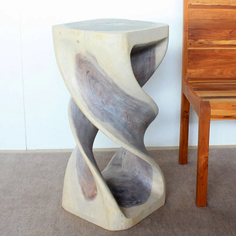 Haussmann Tabouret de table double torsion en bois 35,5 cm L x 76 cm H Huile grise - 35,5 x 35,5 x 76 cm