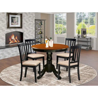 East West Furniture - Ensemble de table à manger 5 pièces - une table de cuisine ronde et 4 chaises de salle à manger, noir et cerisier (options d'assise)