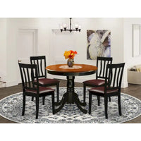 East West Furniture - Ensemble de table à manger 5 pièces - une table de cuisine ronde et 4 chaises de salle à manger, noir et cerisier (options d'assise)