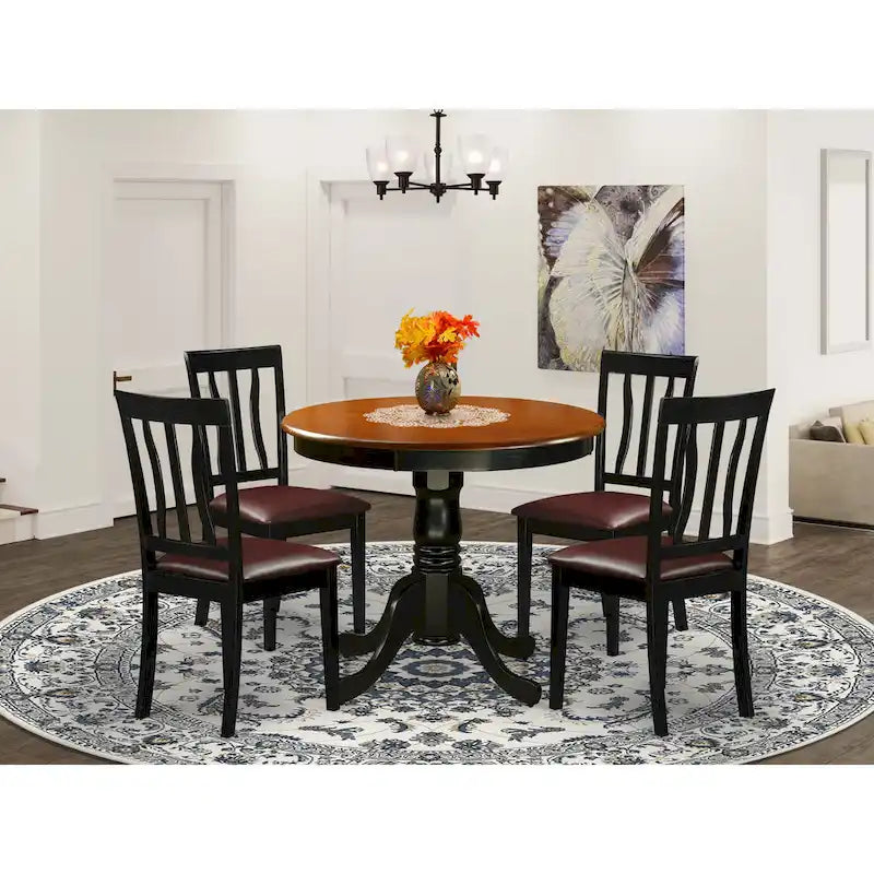 East West Furniture - Ensemble de table à manger 5 pièces - une table de cuisine ronde et 4 chaises de salle à manger, noir et cerisier (options d'assise)