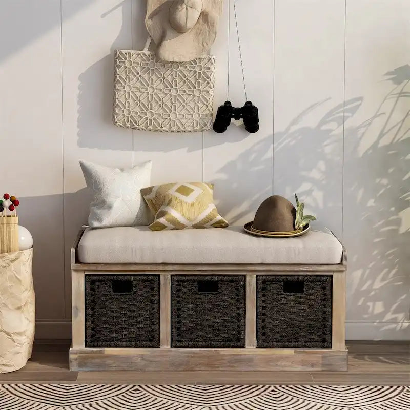 Banc de rangement d'entrée Merax avec 3 paniers amovibles et coussin