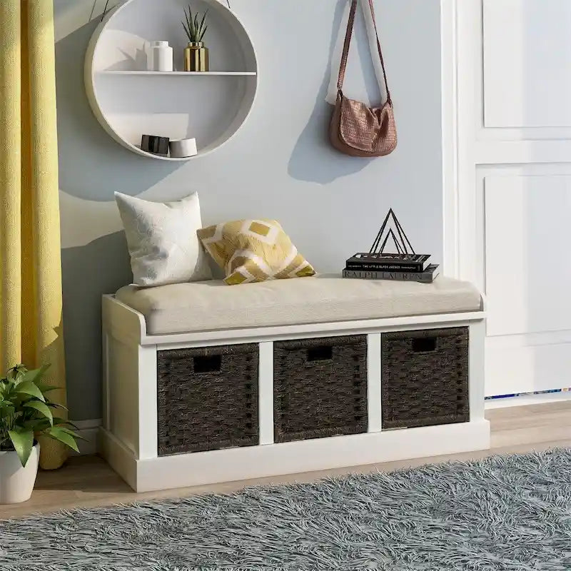 Banc de rangement d'entrée Merax avec 3 paniers amovibles et coussin
