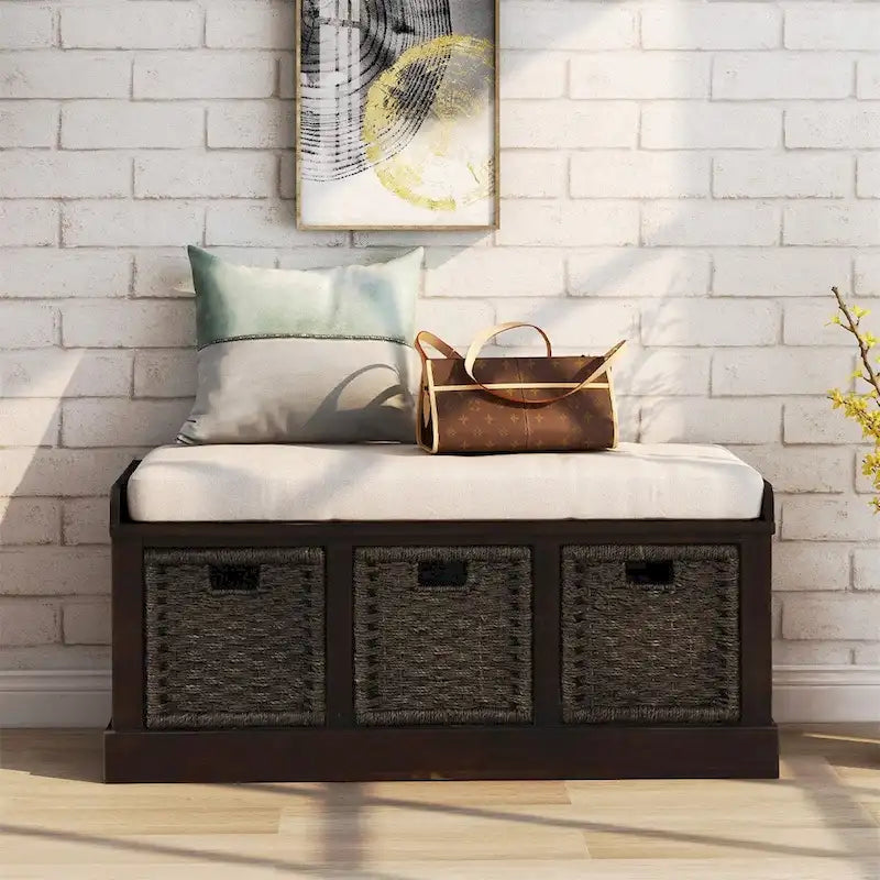 Banc de rangement d'entrée Merax avec 3 paniers amovibles et coussin