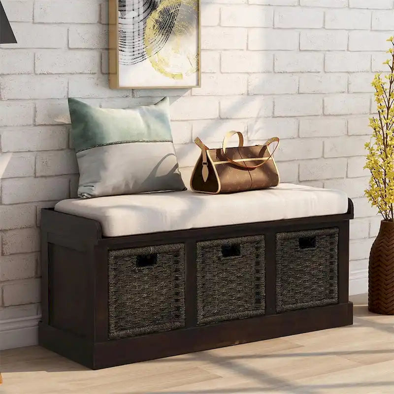 Banc de rangement d'entrée Merax avec 3 paniers amovibles et coussin