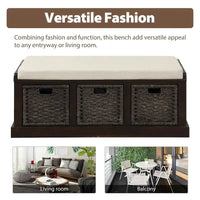 Banc de rangement d'entrée Merax avec 3 paniers amovibles et coussin