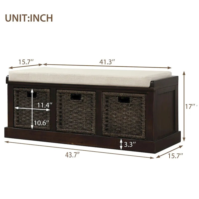 Banc de rangement d'entrée Merax avec 3 paniers amovibles et coussin