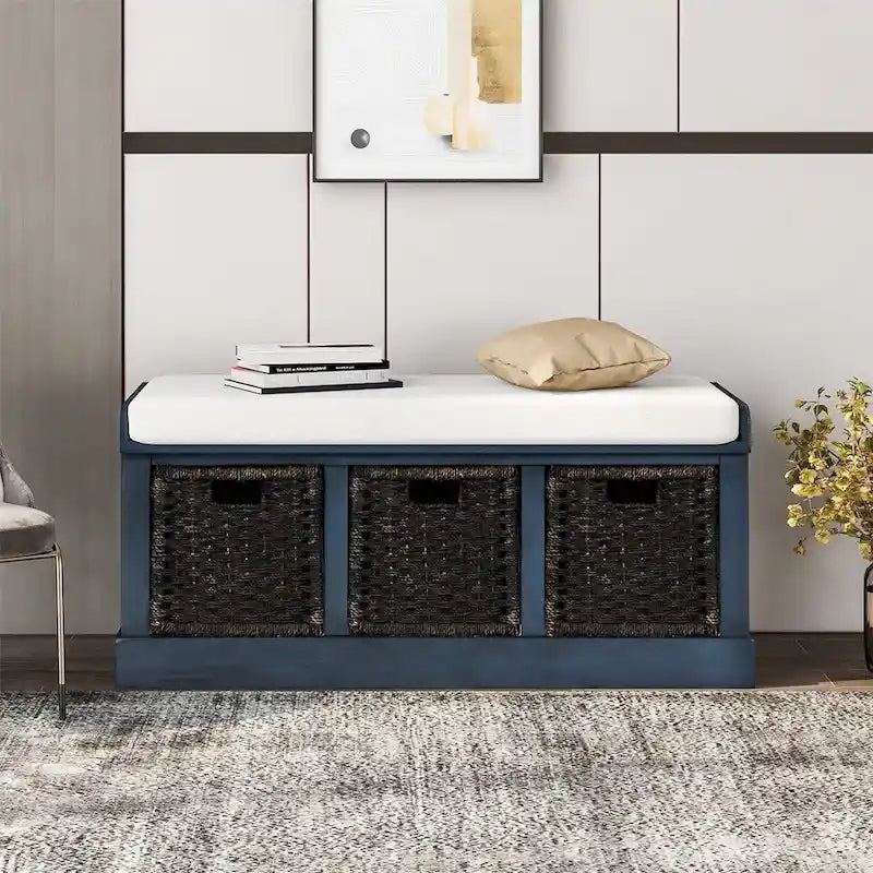 Banc de rangement d'entrée Merax avec 3 paniers amovibles et coussin