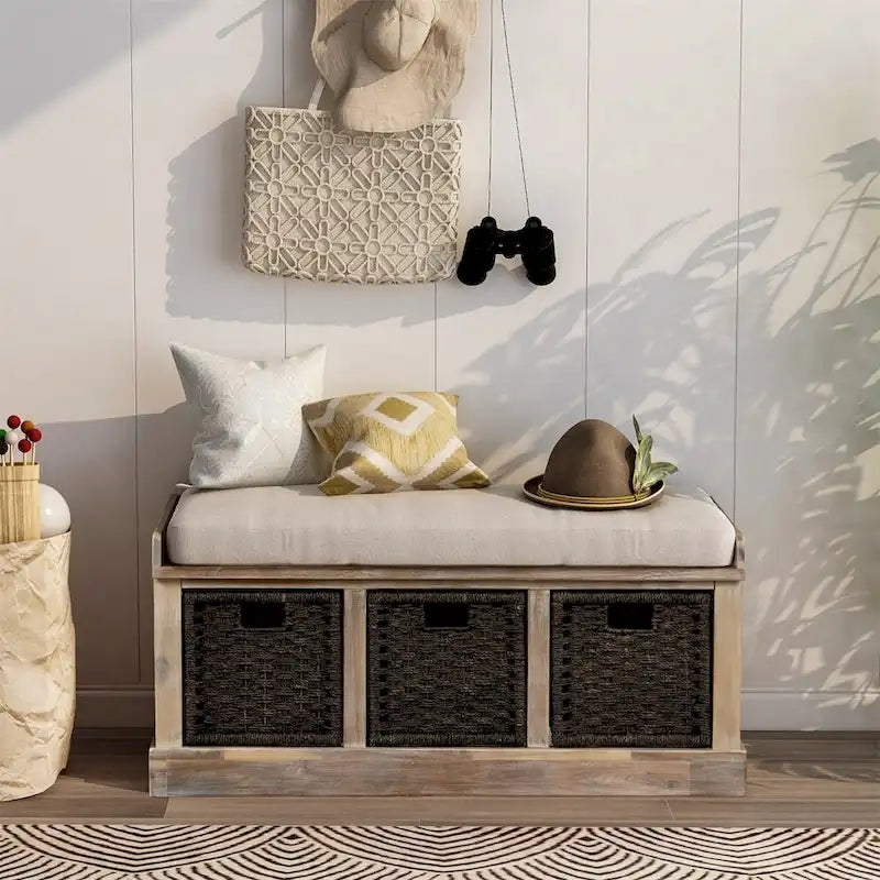 Banc de rangement d'entrée Merax avec 3 paniers amovibles et coussin
