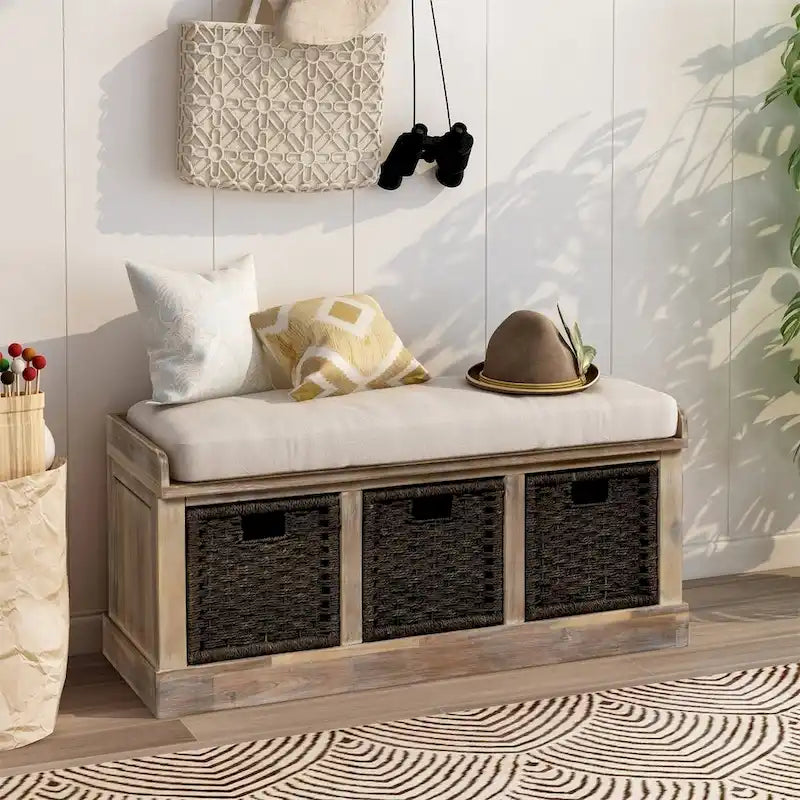 Banc de rangement d'entrée Merax avec 3 paniers amovibles et coussin