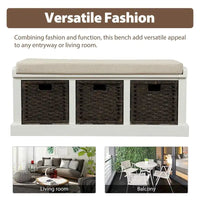 Banc de rangement d'entrée Merax avec 3 paniers amovibles et coussin