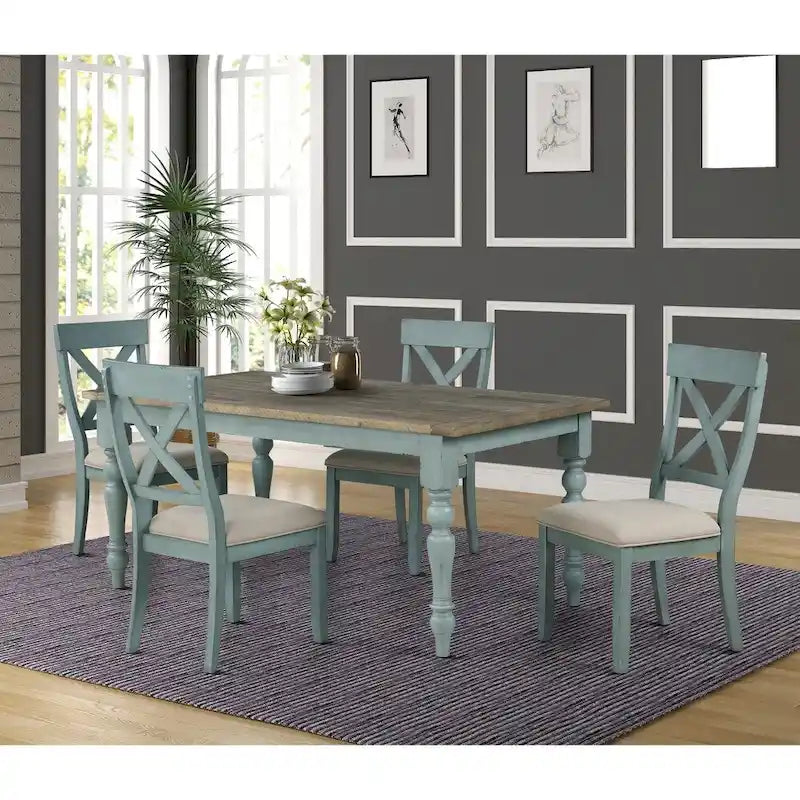 Roundhill Furniture Prato Ensemble de table à manger 5 pièces avec chaises à dossier croisé