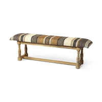 Banc d'appoint Greenfield I en jute à motifs marron et beige avec cadre en bois - 59W x 14.3D x 19H